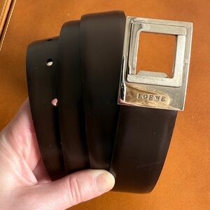 Vintage LOEWE Sleek Brown Leather Men’s Belt Square Silver Buckle 44-110